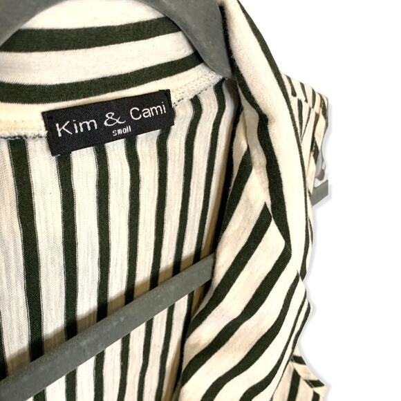 Kim & Cami Green and White Stiped Collar Button Up Tank Small - Picture 3 of 12